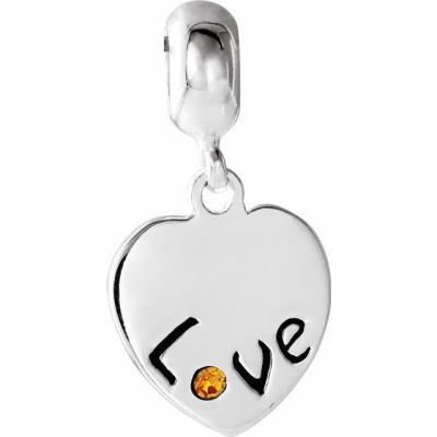 Ladies Sterling Silver 13 mm Love Heart Charm with Crystal