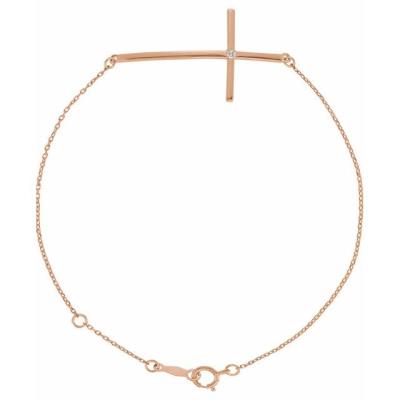 14K Rose Diamond Sideways Cross Bracelet  