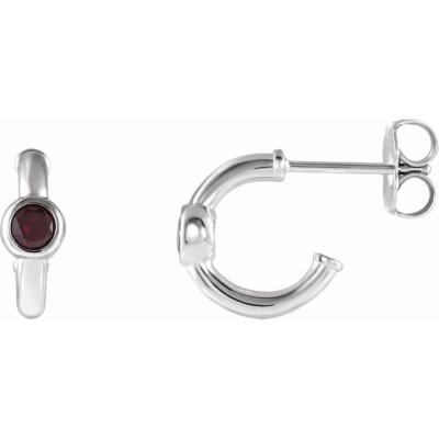 14K White Mozambique Garnet Hoop Earrings 