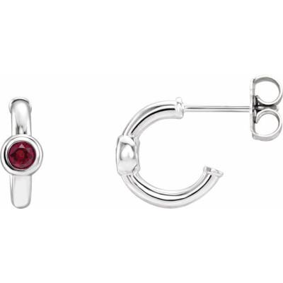 14K White Ruby J-Hoop Earrings 