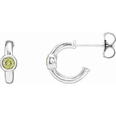 14K White Peridot Hoop Earrings