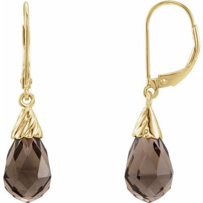 Ladies 14K Yellow Gold Smoky Quartz Briolette Lever Back Earrings