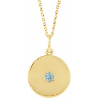 14K Yellow Gold Blue Zircon Disc Necklace 
