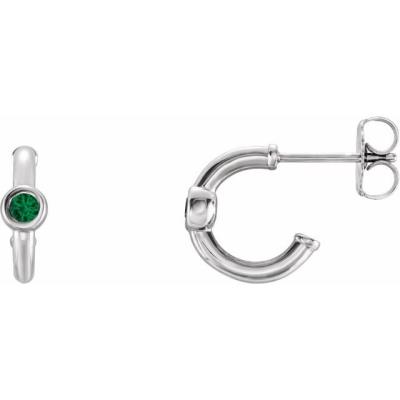 14K White Emerald Hoop Earrings