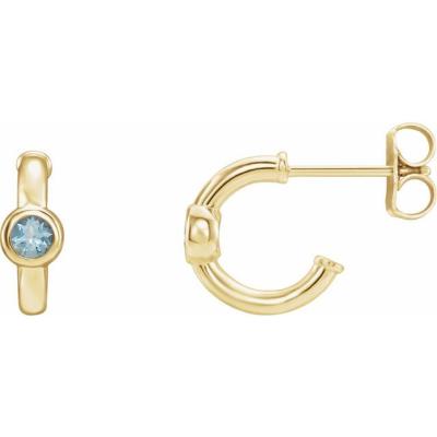 14K Yellow Gold Aquamarine Hoop Earrings 