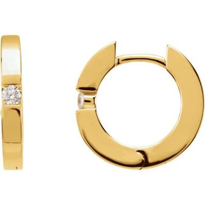 14K Yellow Gold .07 CTW Diamond Hoop Earrings