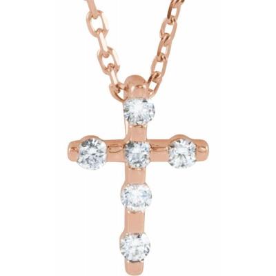 14K Rose .08 CTW Diamond Cross 16-18" Necklace  