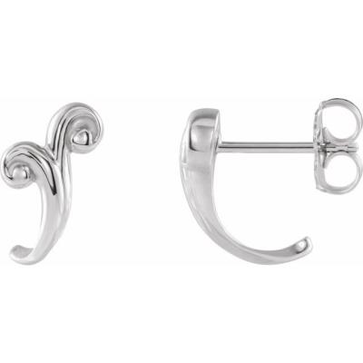 14K White Freeform J-Hoop Earrings 