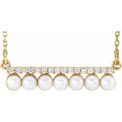 14K Yellow Gold Freshwater Cultured Pearl & 1/8 CTW Diamond Bar 16-18" Necklace  
