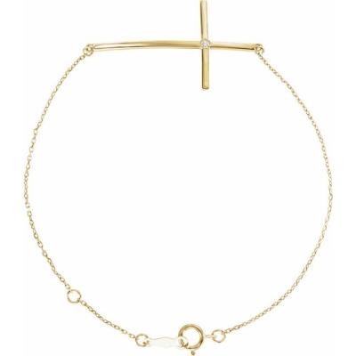 14K Yellow Gold Diamond Sideways Cross Bracelet  