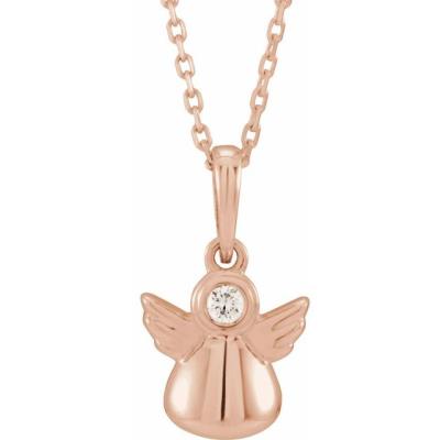 14K Rose .03 CT Diamond Youth Angel 15" Necklace  