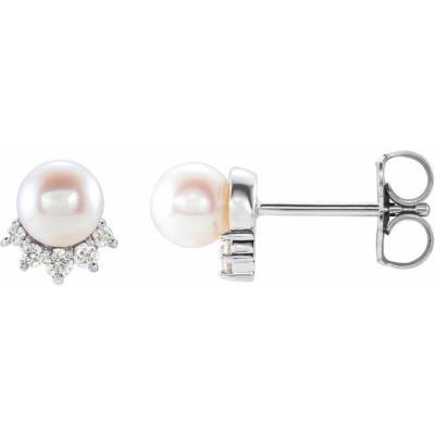14K White Freshwater Cultured Pearl & .08 CTW Diamond Earrings   