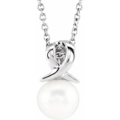 14K White Freshwater Cultured Pearl Bypass 16-18" Necklace  