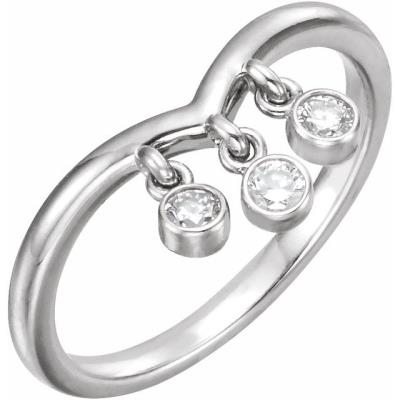 Ladies 14K White 1/5 CTW Diamond Three-Stone Fringe V Ring     