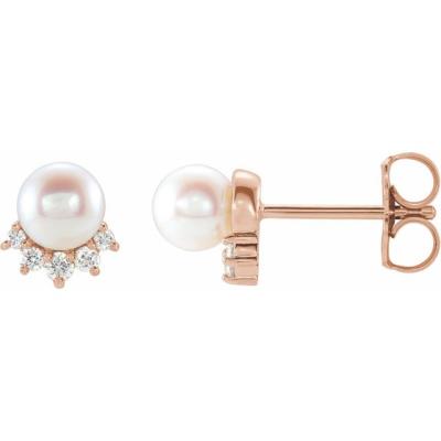 14K Rose Freshwater Cultured Pearl & .08 CTW Diamond Earrings   