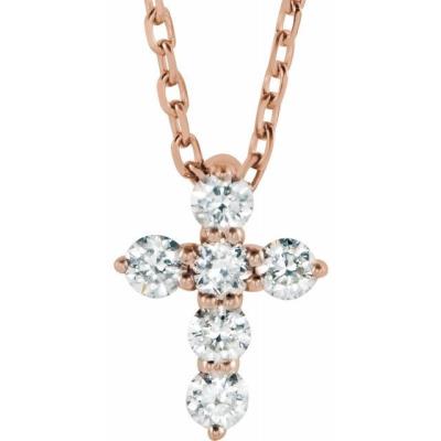 14K Rose 8.7x6.6 mm 1/6 CTW Diamond Cross 16-18" Necklace