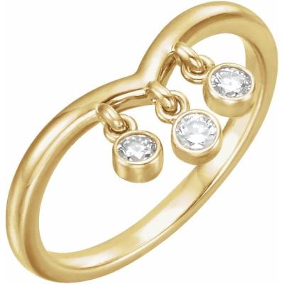 Ladies 14K Yellow Gold 1/5 CTW Diamond Three-Stone Fringe V Ring     