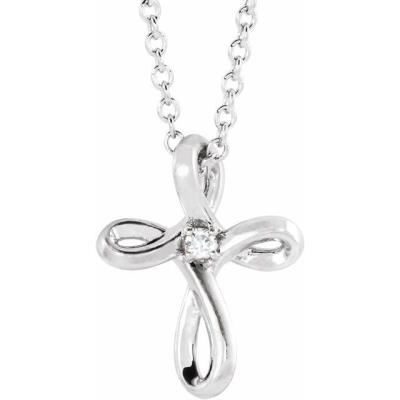 14K White .02 CTW Diamond Cross 16-18" Necklace