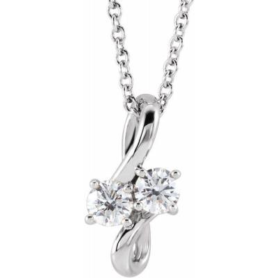 14K White 1/5 CTW Diamond Two-Stone Bypass 16-18" Necklace  