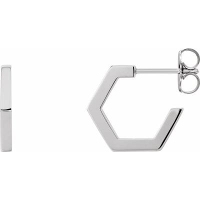 14K White Geometric Hoop Earrings 