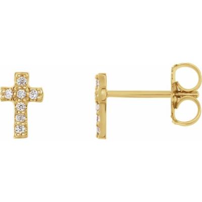 14K Yellow Gold .06 CTW Diamond Cross Earrings 