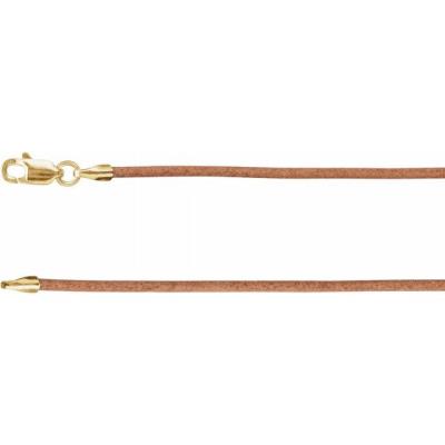 14K Yellow Gold 1.5 mm Natural Leather 16" Cord