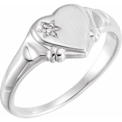 14K White .005 CT Diamond Heart Ring