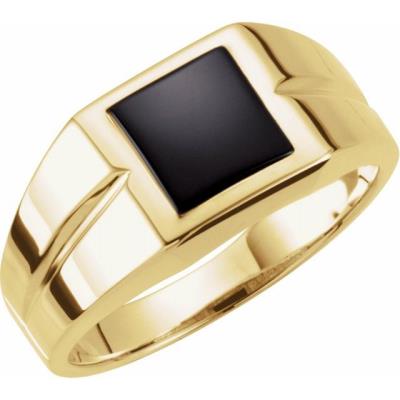 14K Yellow Gold 8 mm Square Onyx Ring
