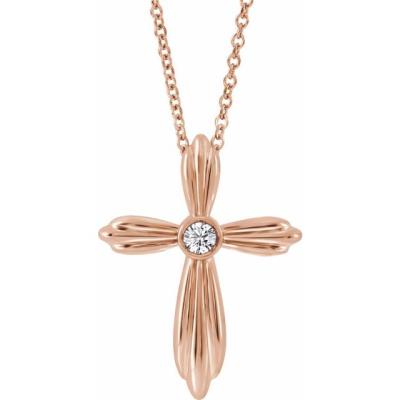 14K Rose Diamond Cross 16-18" Necklace