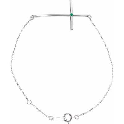 14K White Emerald Sideways Cross Bracelet  