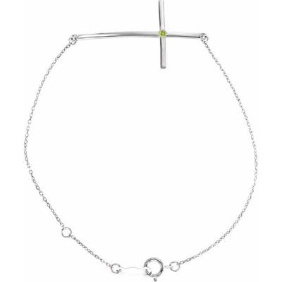 14K White Peridot Sideways Cross Bracelet