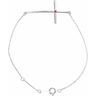 Sterling Silver Imitation Pink Tourmaline Sideways Cross Bracelet   
