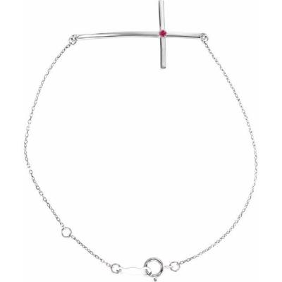 Sterling Silver Imitation Ruby Sideways Cross Bracelet   