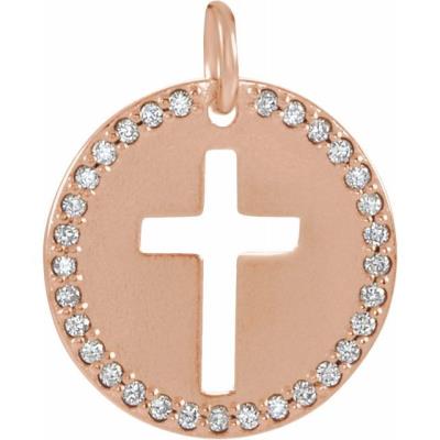 14K Rose .08 CTW Diamond Pierced Cross Disc Pendant 