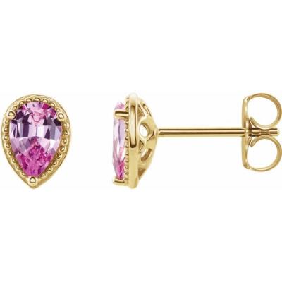14K Yellow Gold Pink Sapphire Earrings 