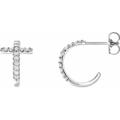 14K White 1/4 CTW Diamond Cross Hoop Earrings