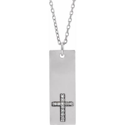 14K White .03 CTW Diamond Bar Cross 18" Necklace