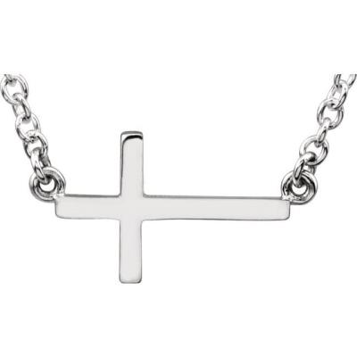 14K White 17x9 mm Sideways Cross 16-18" Necklace