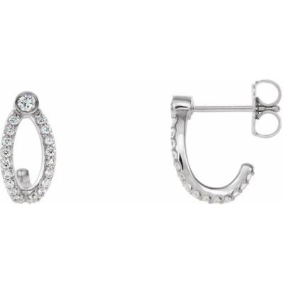 14K White 1/3 CTW Diamond J-Hoop Earrings  