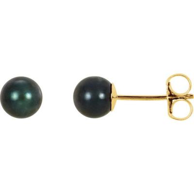 14K Yellow 5 mm Black Akoya Cultured Pearl Earrings