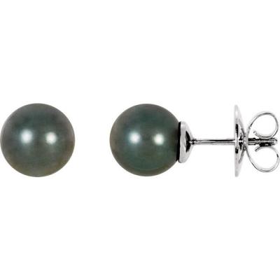 14K Palladium White 8 mm Round Tahitian Cultured Pearl Earrings