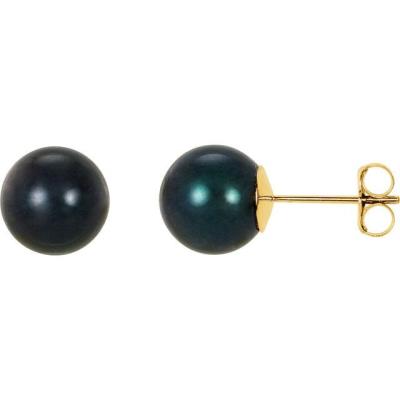 14K Yellow 8 mm Black Akoya Cultured Pearl Earrings