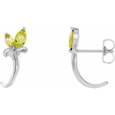 14K White Peridot Floral-Inspired J-Hoop Earrings          