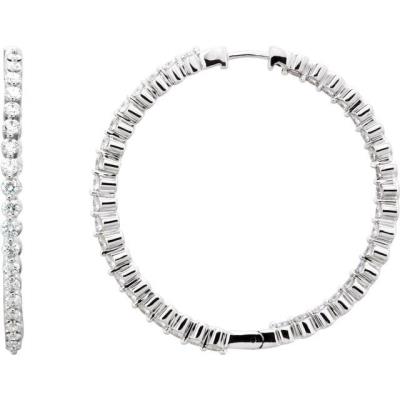 14K White 3 CTW Diamond Inside-Outside Hinged 41.9 mm Hoop Earrings