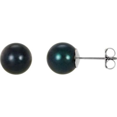 14K White 8 mm Black Akoya Cultured Pearl Earrings