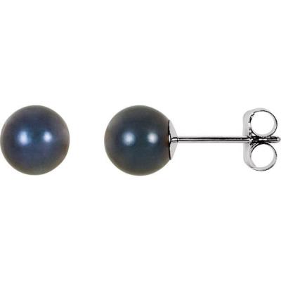 14K White 6 mm Black Akoya Cultured Pearl Earrings