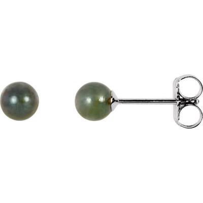 14K White 4 mm Black Akoya Cultured Pearl Earrings