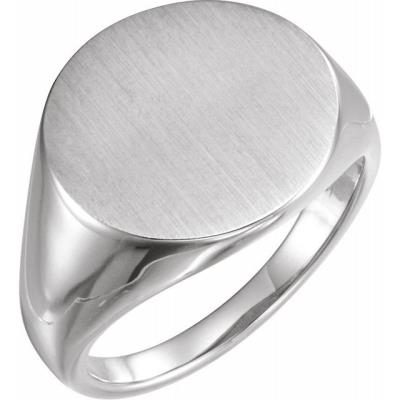Mens 14K White 15 mm Round Signet Ring