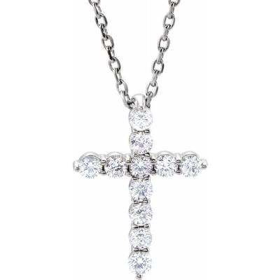 14K White 14.6x10.5 mm 1/4 CTW Diamond Cross 16-18" Necklace