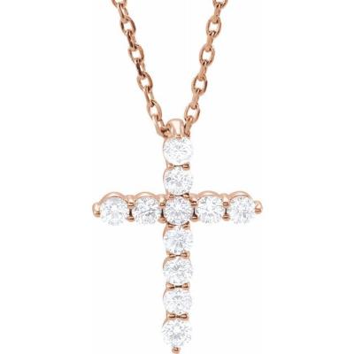 14K Rose 14.6x10.5 mm 1/4 CTW Diamond Cross 16-18" Necklace